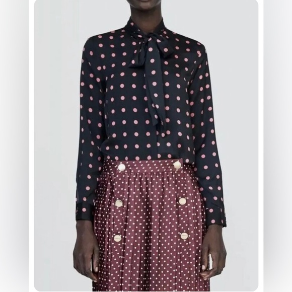 ZARA Black Pink Polka Dot Tie
Neck Blouse Top - Medium M - Picture 3 of 10